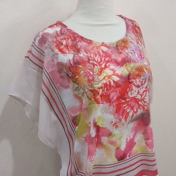Chico's Fina Floral Flutter Sleeve Scarf Print Blouse - Size 0 / S - Picture 4 of 9
